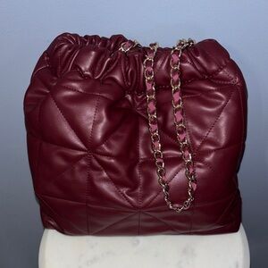 Burgundy Quilted Shoulder Bag